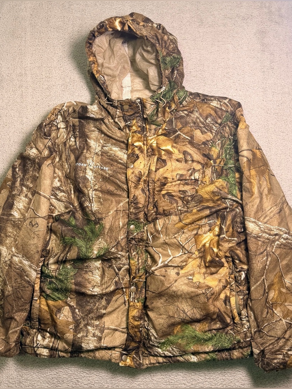 Storm Seeker Realtree Xtra Camo Rain Jacket Men’s Large Hunting Hooded Packable